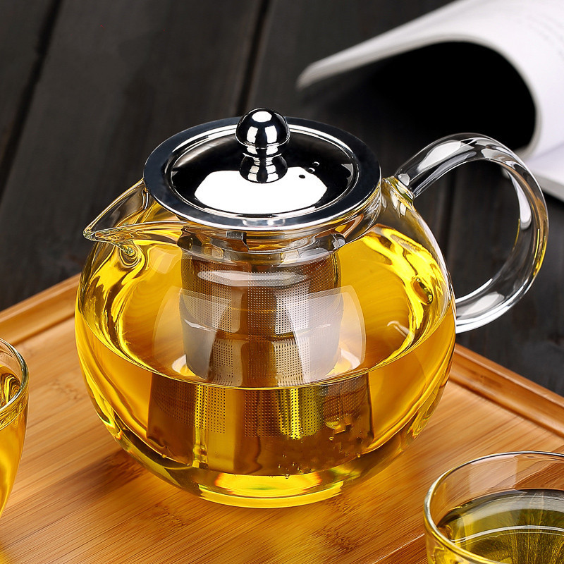 High borosilicate glass teapot, stainless steel leaky inner liner, filter flower teapot, transparent glass boiling teapot, steel leaky teapot full figure