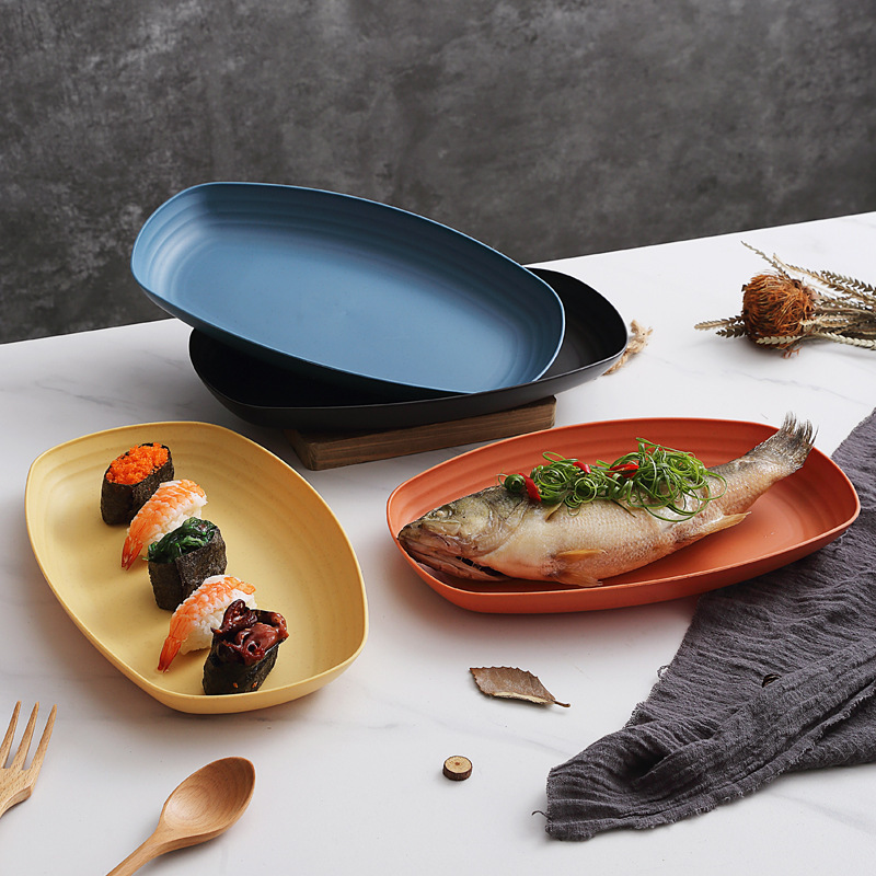 Home-use rectangular plastic steamed fish plates, hot pot side plates, breakfast pasta, salad, dumpling plates, barbecue skewer plates details Picture