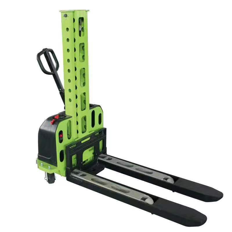 Electric Stacker, a portable stacker forklift with electric automatic loading and unloading on board full figure