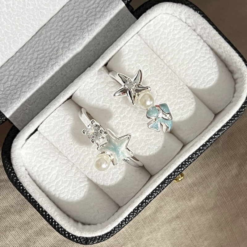 ins cold style Marine element blue gradient starfish and small fish open ring, sweet and cool, exquisite and unique female ring Specification drawing
