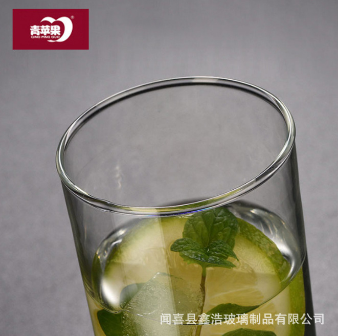 A set of 6 green apple glass cups, water cups, household juice and milk cups, beer cups, heat-resistant tea brewing cups, and meal cups details Picture