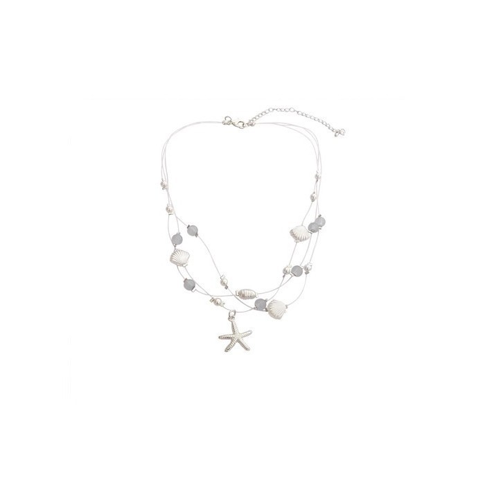 Island Leisure Travel ~ Starfish shell Pearl Necklace, women's seaside vacation, stacked collarbone chain, fresh and cute necklace accessory Item Picture