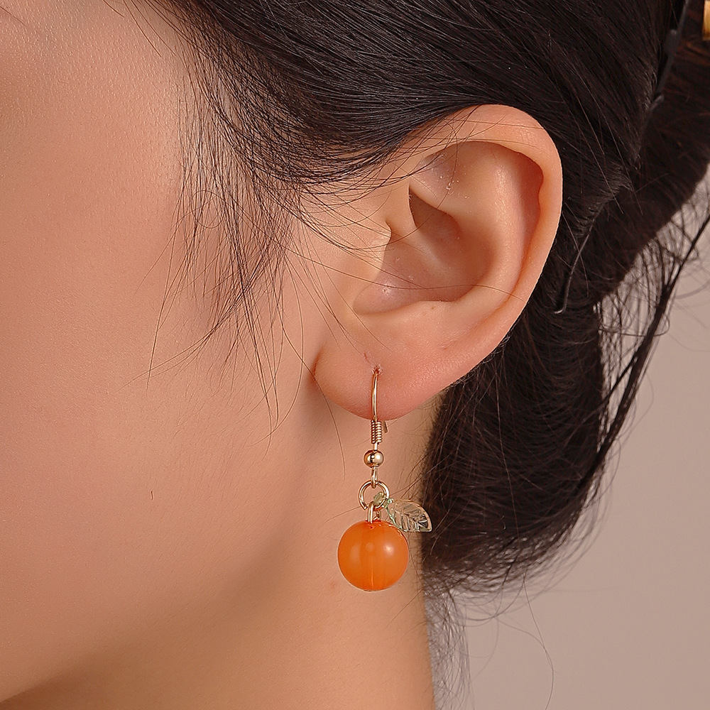 European and American Instagram creative orange fruit earrings, Japanese and Korean fashionable niche design kumquat earrings, sweet earrings for women Specification drawing