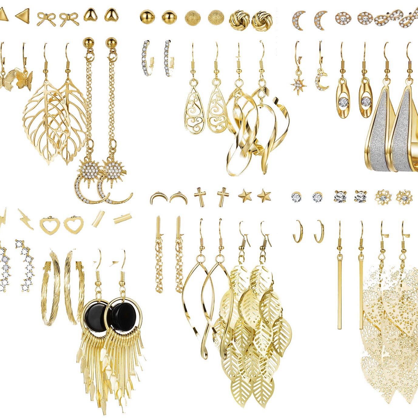 Amazon's best-selling creative butterfly geometric heart-shaped stud earring set, consisting of 36 new personalized moon gold earrings full figure