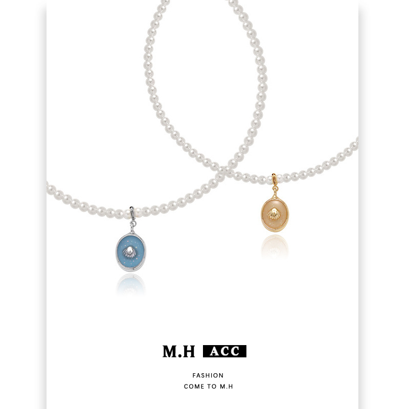 French shell pearl necklace for women, cross-border light luxury, exquisite and fashionable, Hepburn style collarbone chain, elegant and noble lady sweater chain full figure