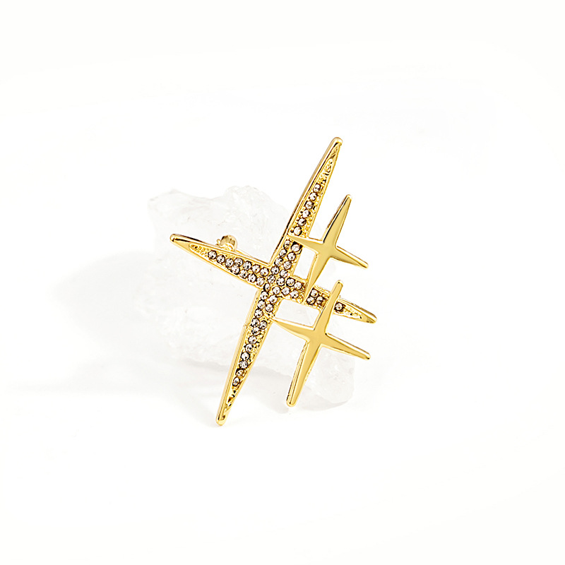 European and American retro metal style diamond-encrusted starfish brooch, suit cardigan, coat, niche pin, simple and elegant accessory Specification drawing