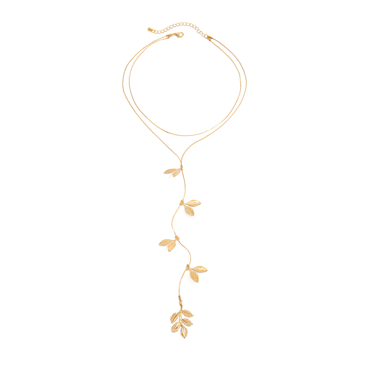 European and American cross-border jewelry, niche and simple leaf-shaped tassel pendant necklace, versatile metal fine chain collarbone necklace Item Picture