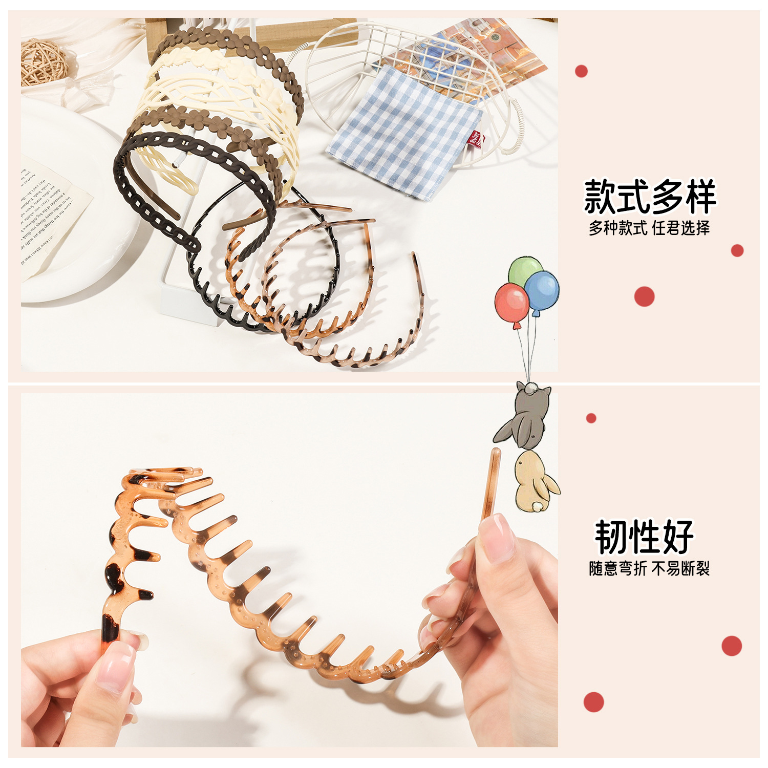 Qiyue Korean version hair band and hair accessory solid color wavy twist narrow edge resin headband, simple and versatile hair tie headaccessory for women Specification drawing