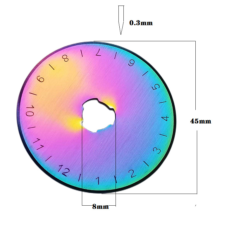 Wholesale of 28mm, 45mm and 60mm leather and fabric cutting knives, roller blades, flat rubber bands, small round blades and roller blades from the manufacturer Specification drawing