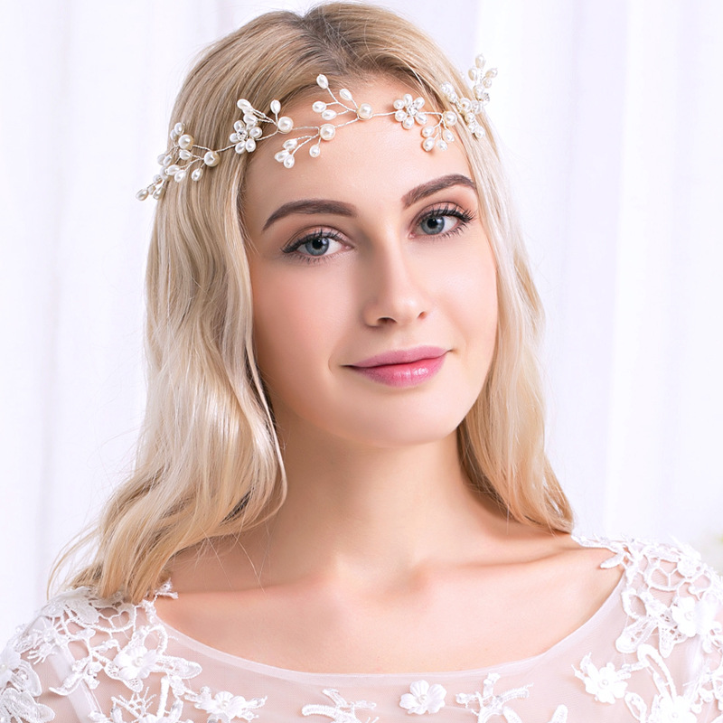 New European and American headwear, luxurious bride headband, fashionable pearl rhinestone handcrafted headband, wedding ball party accessories details Picture