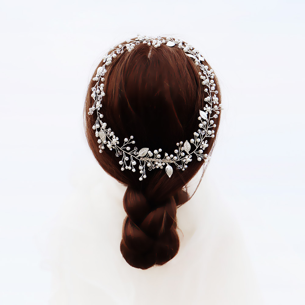 Korean high-end and elegant handcrafted hair band, round headband, fairy-like bride headwear, crystal pearl shaped updo accessory details Picture
