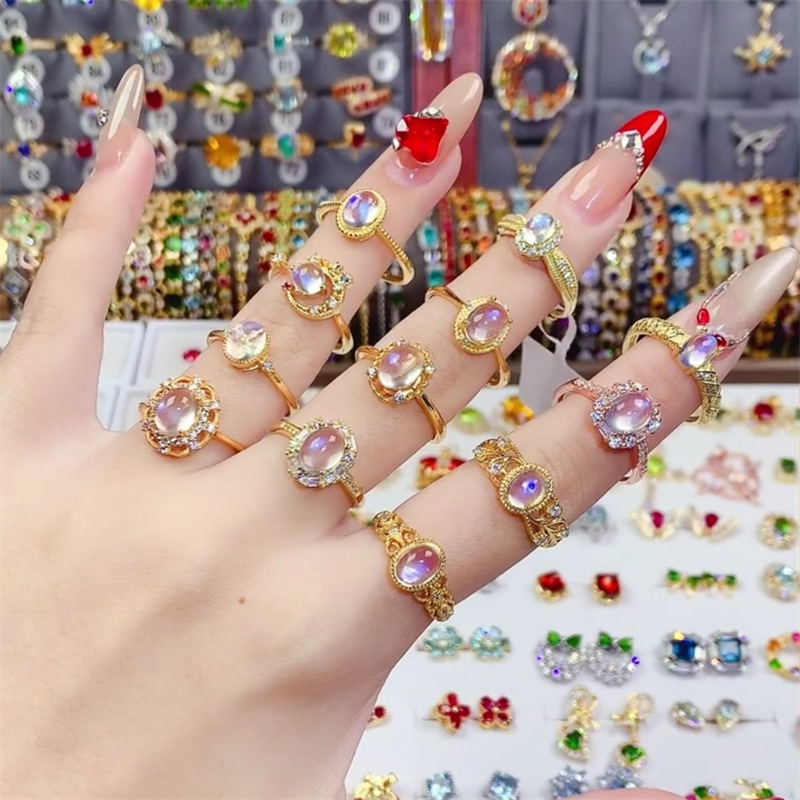 Live-streaming best-selling gemstone ring, a niche design for women with a high-end feel, is a fashionable and versatile open-top ring details Picture