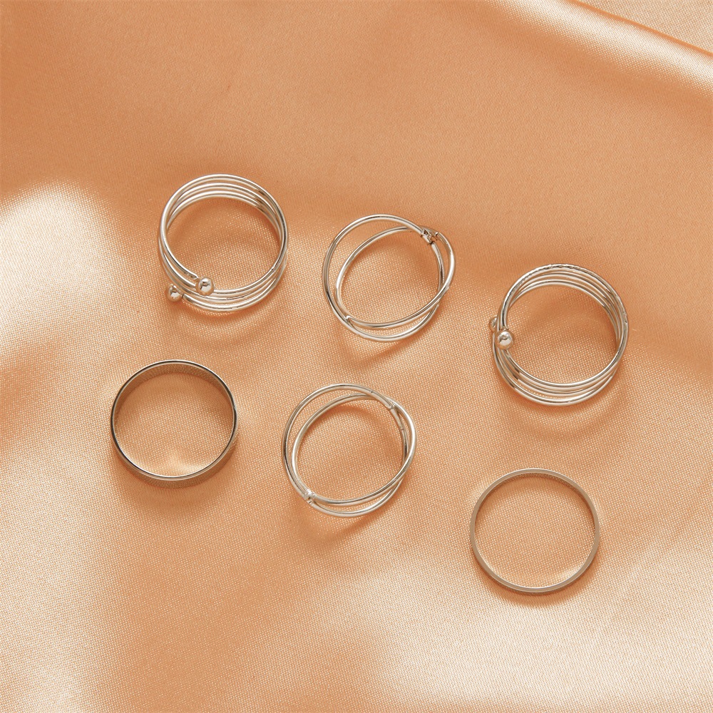 Wholesale of retro and personalized six-piece metal index finger ring jewelry with open geometric cross rings for European and American trade Application Scenario