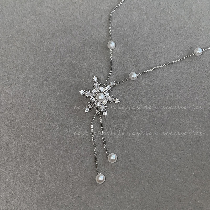 Autumn and winter snowflake tassel pearl necklace for women 2023 new style sweater chain, light luxury and niche collarbone chain Specification drawing
