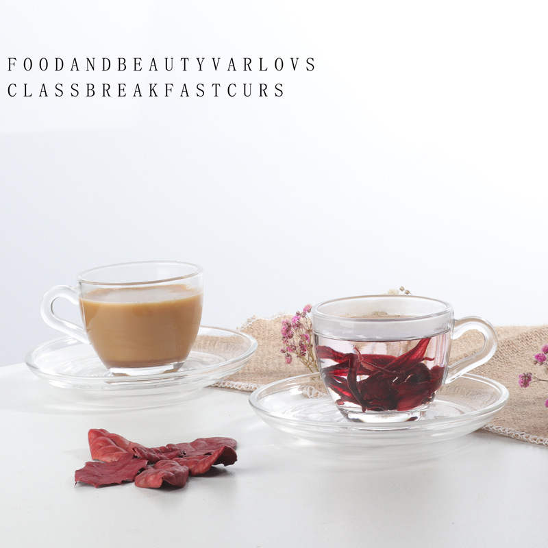 High-transparency glass coffee cups, flower tea cups, latte art milk tea cups, mocha cups, thickened glass cups with handles, hot drink cups Specification drawing