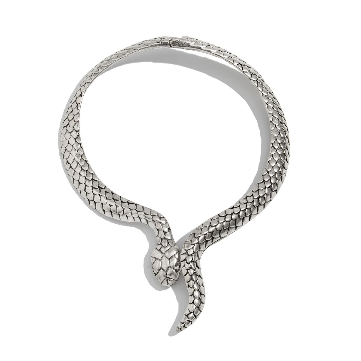 Exaggerated silver snake-shaped spring alloy necklaces from Europe and America, punk-style wrapped choker necklaces Item Picture