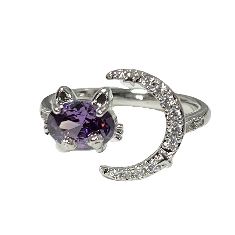 Korean internet-famous light luxury purple diamond French sweet and cool star opening ring, a fashionable and versatile ring for women's little rabbit Item Picture