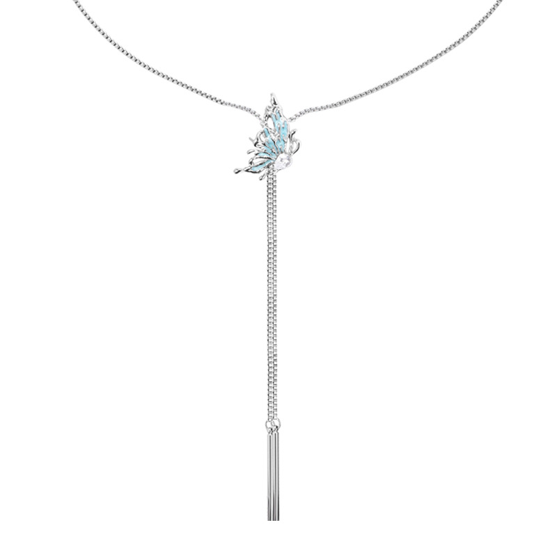 ins ice blue butterfly necklace accessory, autumn and winter fashion sweater chain, long style, high-end new cool style necklace Item Picture