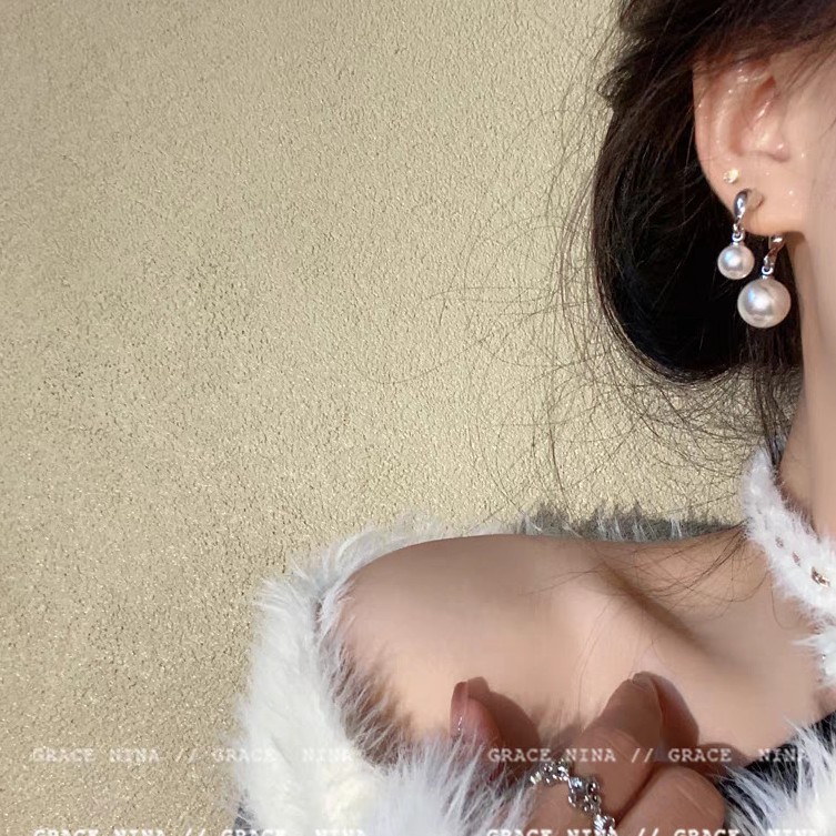 French retro double-pair pearl stud earrings, a new 2025 bestseller, unique earrings, stylish and versatile earrings for women Specification drawing