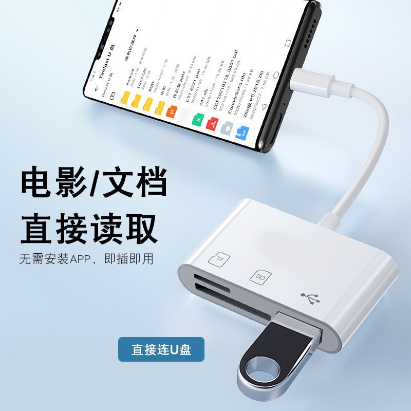 Type-c card reader, sdtf card three-in-one multi-functional usb card reader, Camera 15Pro mobile phone otg card reader Application Scenario