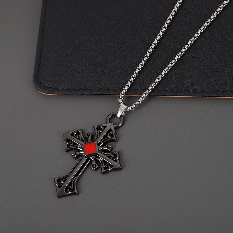 European and American cross-border trade titanium steel retro cross pendant, cool and individual hip-hop accessory necklace, collarbone chain accessory Application Scenario