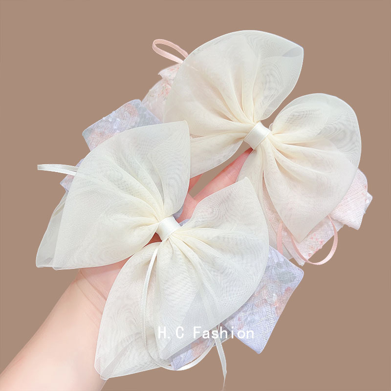 Summer sweet, light luxury and high-end style ponytail clip, new bow spring clip, girlish ribbon mesh hair clip headwear Specification drawing