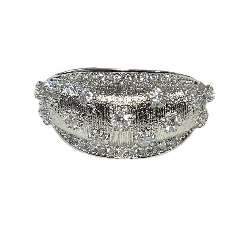 Simple and individual crown, water-drop zircon light luxury open ring, women's niche high-end lace full diamond fashionable ring Item Picture