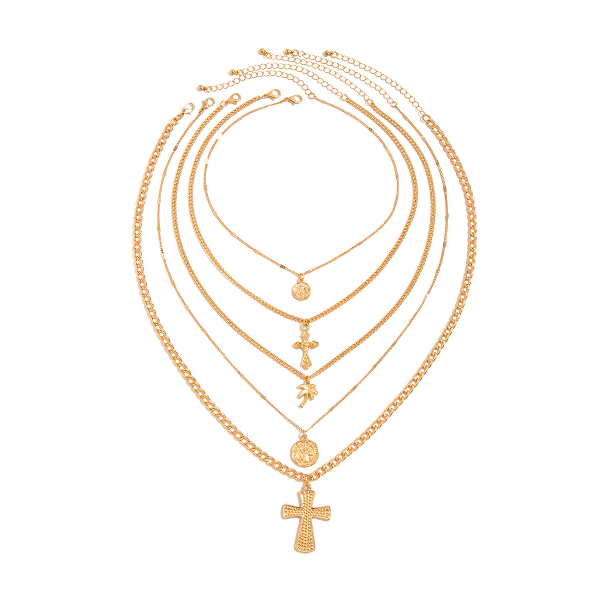European and American cross-border jewelry punk hip-hop style cross pendant necklace, metal thin chain, stacked collarbone chain for women Item Picture