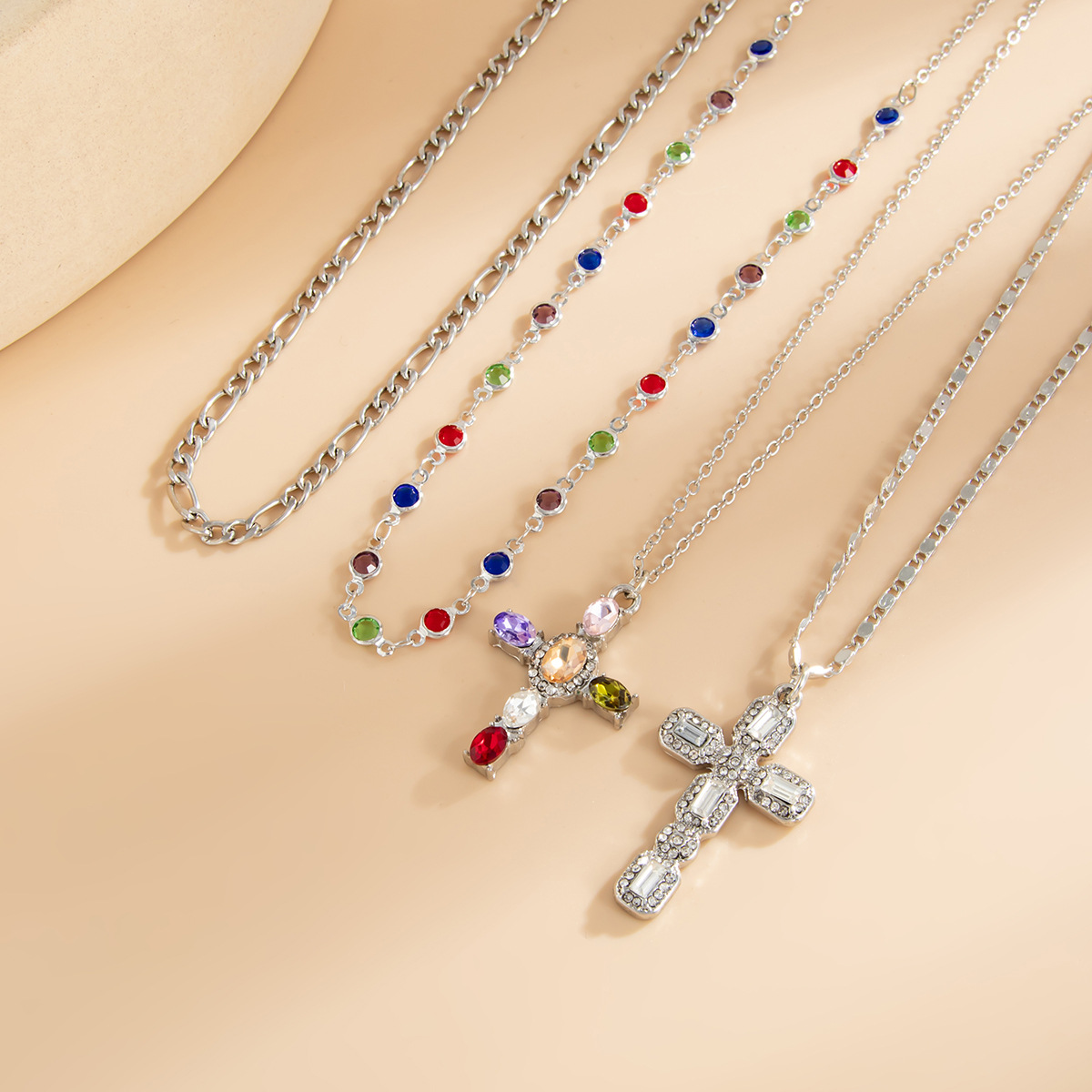 European and American cross-border fashion Y-shaped tassel necklace, women's creative color double-layer cross pendant collarbone chain accessory Application Scenario