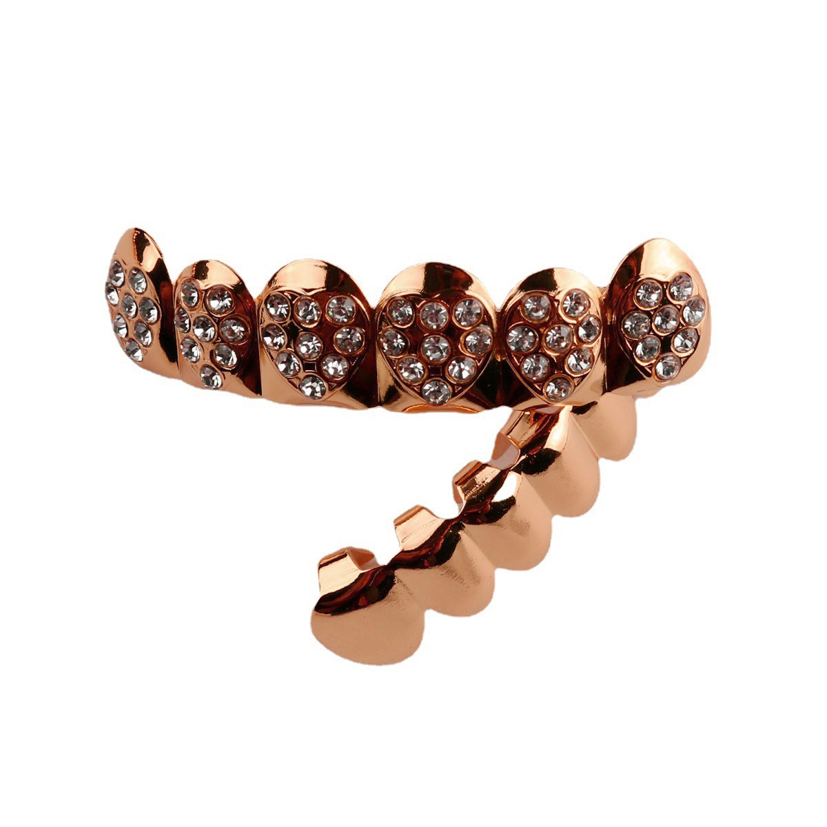 Hot-selling Hippop braces, personalized and fashionable diamond-encrusted heart-shaped zircon gold-plated braces, Halloween trendy accessories Specification drawing