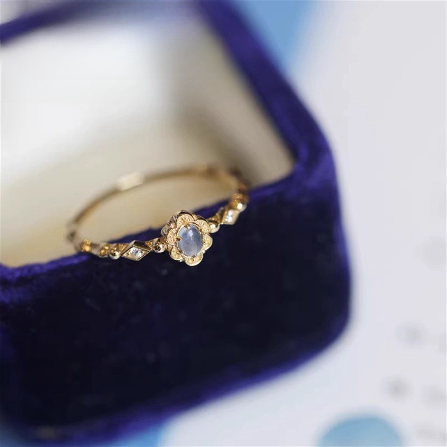 Blue sky Daisy Japanese-style smiling face flower edge aquamarine ring, a girl's fresh, light luxury, versatile and high-end ring trend Specification drawing