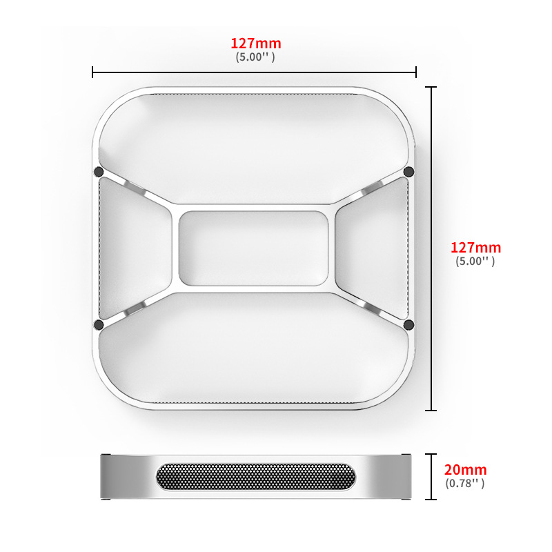 Dust-proof and heat-dissipating stand for mac mini M4/M4 Pro base, desktop support bracket for Apple mini PC Specification drawing