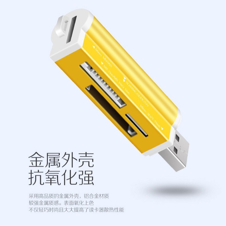 Wholesale of four-in-one multi-functional usb2.0 card reader tf multi-in-one sd card mini aluminum alloy card reader Specification drawing