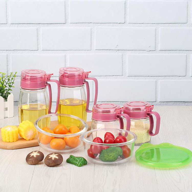New glass oil pot seasoning jar four-piece set, logo creative kitchenware seasoning bottle, oil pot gift box set details Picture