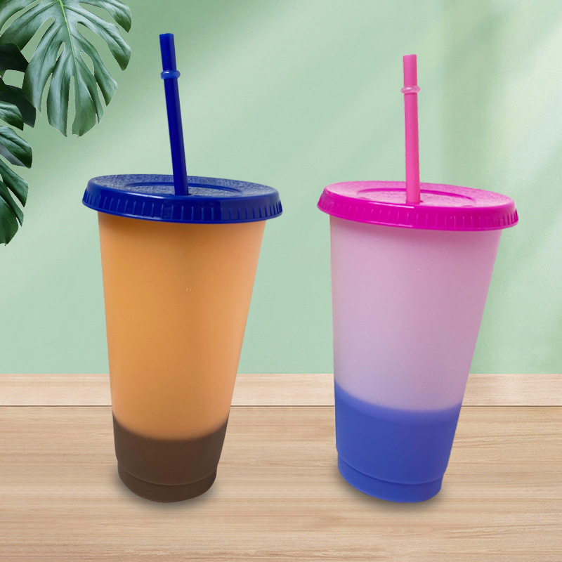 Large-capacity plastic straw cups, glitter color-changing cups that change color when cold, large plastic cups available for customization in multiple colors details Picture