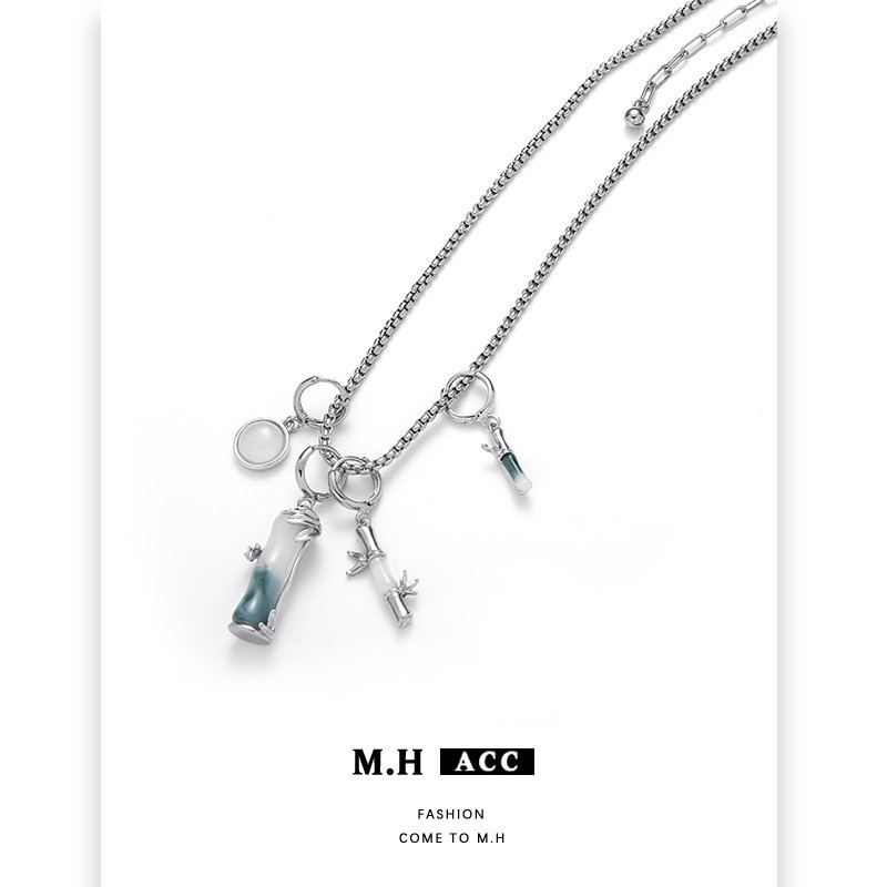 Wholesale of new autumn bamboo joint resin necklaces, women's new Chinese-style light luxury ancient-style collarbone chains, and niche high-end necklaces Specification drawing
