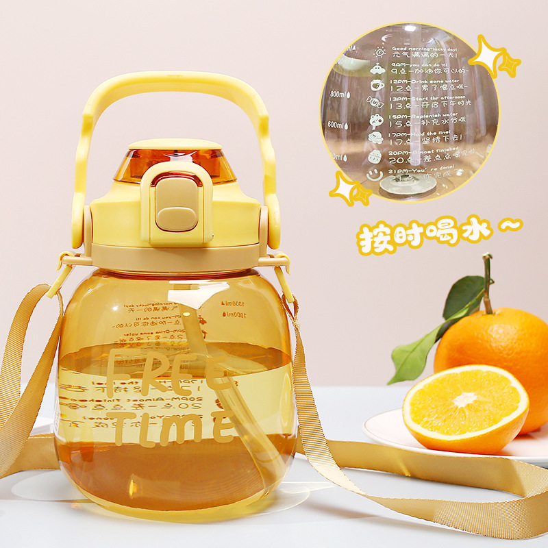 High-appeartion-level straw large-bellied water cups, large-capacity portable children's water bottles, student internet-famous large-bellied cups, plastic cups wholesale Specification drawing