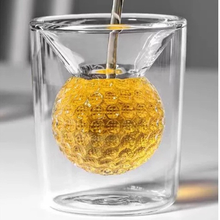 Golf ball double-layer insulated glass, transparent whisky spirits glass, high-end high borosilicate glass details Picture