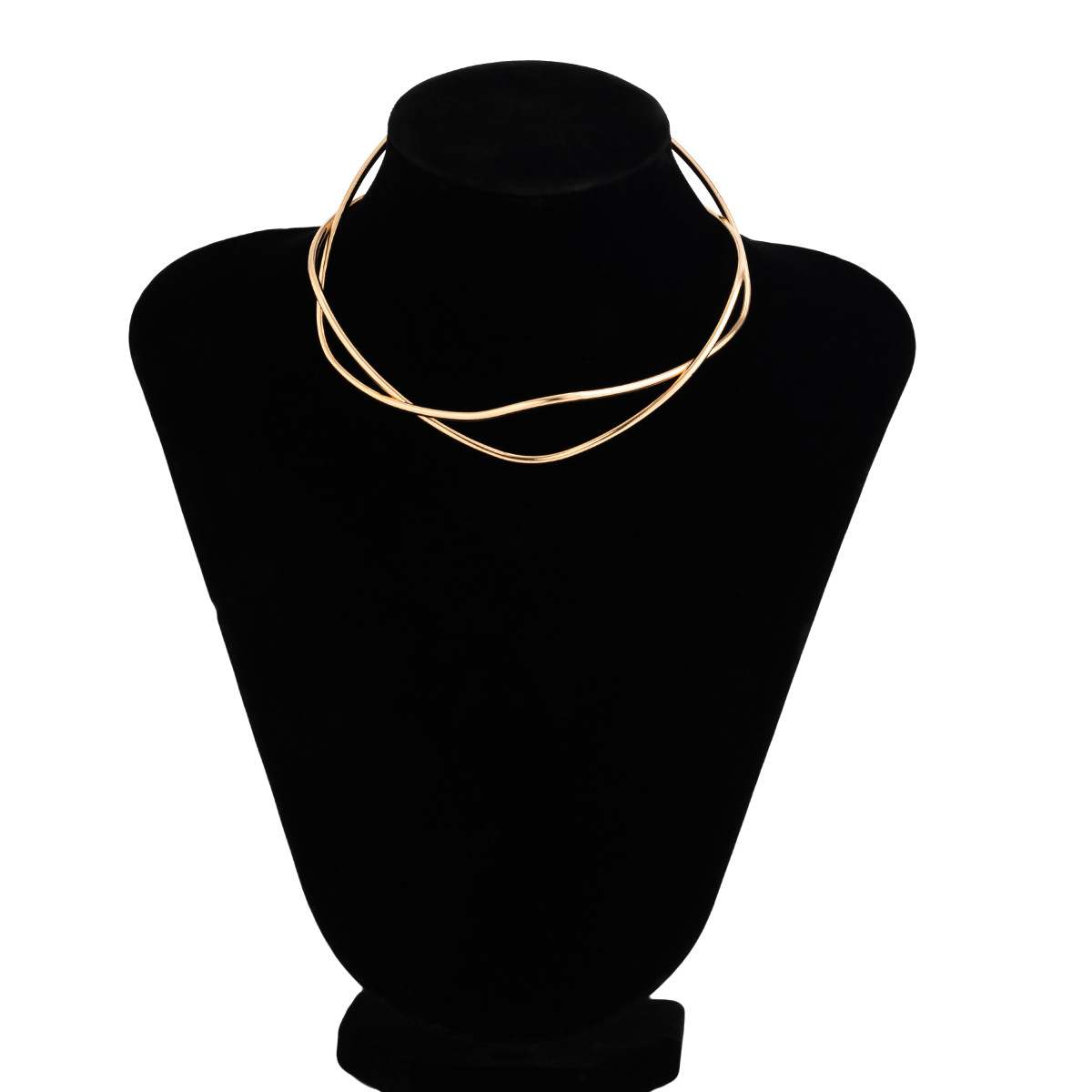 European and American cross-border accessories: Simple collarbone chain with open lines, geometric neck ring, metallic style, sweet and cool punk collar for women Item Picture