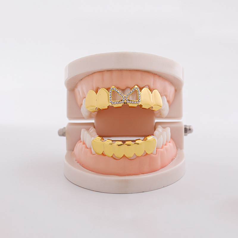 2025 New hip-hop two-hole tooth drill Halloween stage HIPHOP nightclub Trendy denture prop Specification drawing