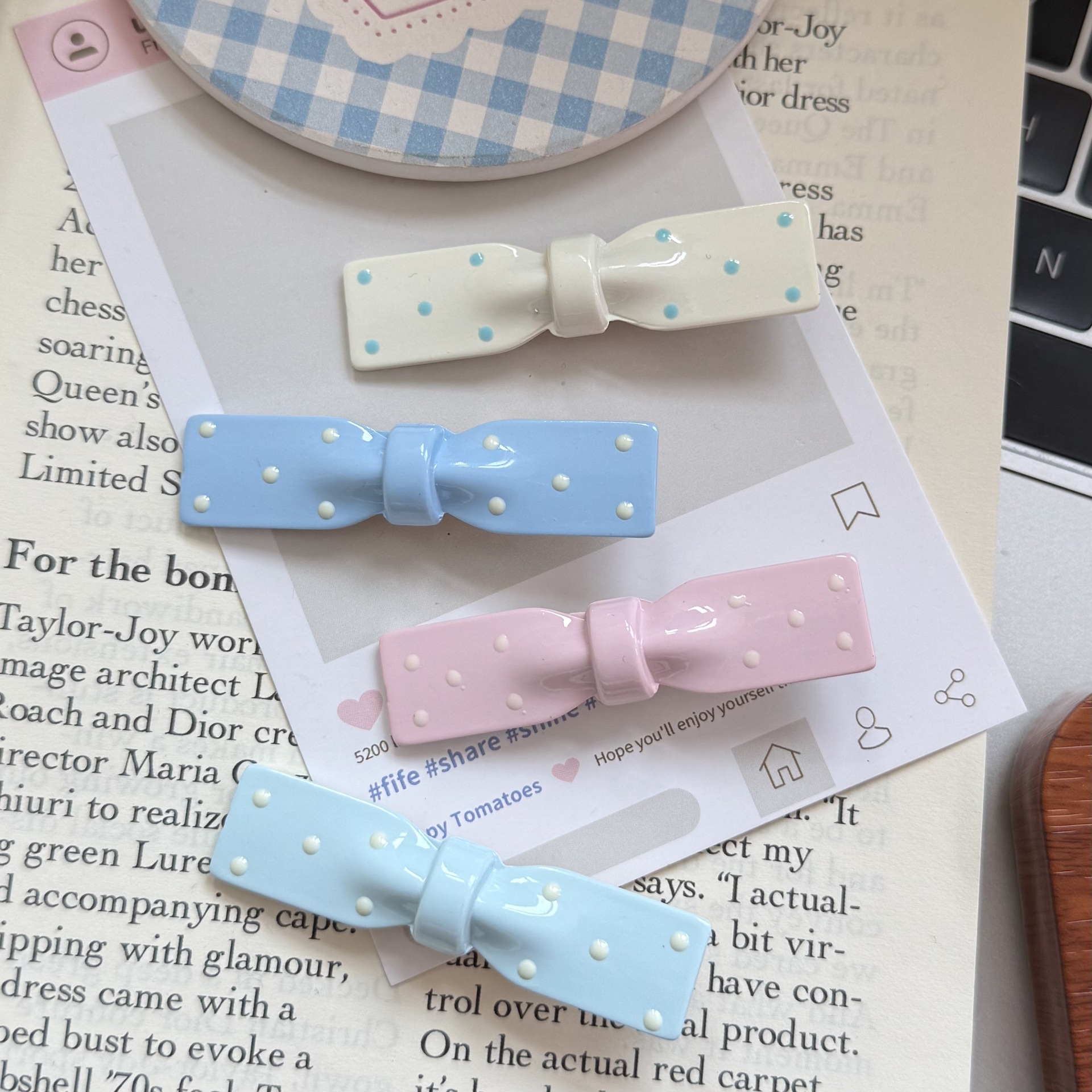 New polka dot bow hair clips for ins spring and summer, sweet and versatile, niche bangs clips, side clips, and simple hair clips Specification drawing
