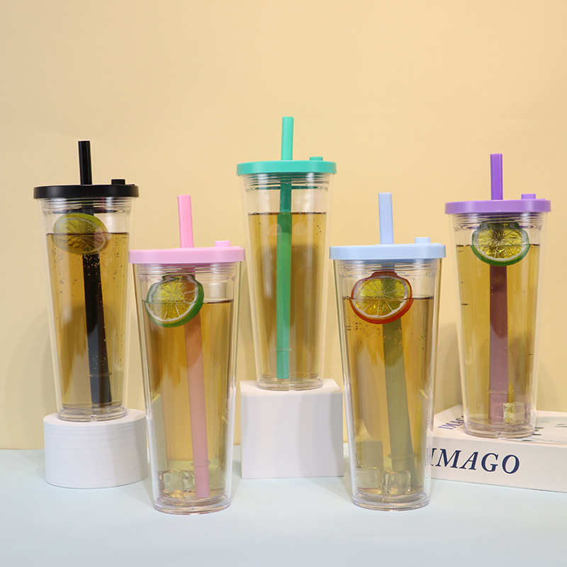【 Customized Processing 】 Double-layer plastic straw water cup, coffee cup, new portable heat-insulating cold drink cup for easy use full figure