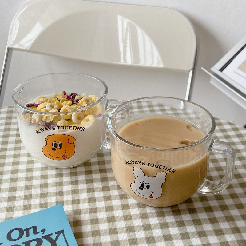 Household large-capacity glass breakfast cups, milk cups, student water cups, juice cups, glass cups, and cute oat cups details Picture