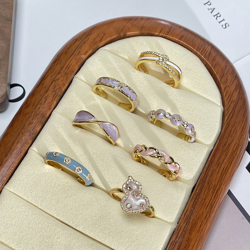 Sweet and cool, light luxury enamel drop glaze gourd, elegant and fashionable open ring, women's niche design sense, exquisite retro ring full figure