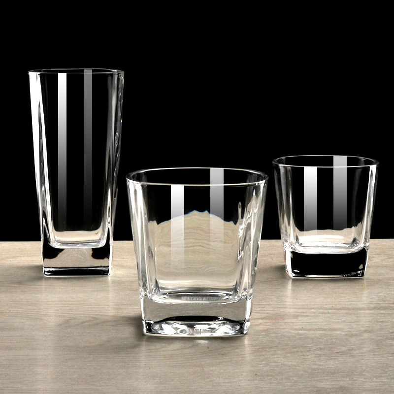 Creative whisky glass cups, transparent square water cups, bar spirits cups, heat-resistant tea juice beer mugs, LOGO full figure