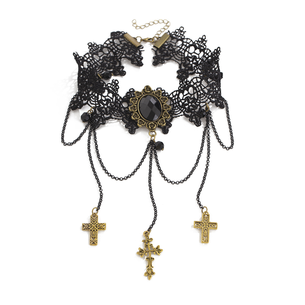 European and American cross-border accessories Pumpkin Festival Spider web lace necklace Halloween Hot girl teardrop-shaped crystal collarbone chain Item Picture