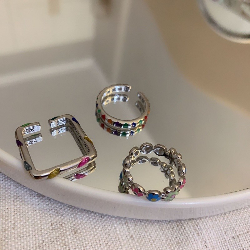 Colorful glazed small flower open ring, a niche design for women, a new trendy, light luxury and high-end dining ring trend in 2023 details Picture