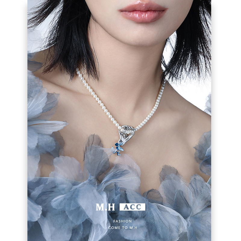 Original blue butterfly and hand earrings, women's silver needle 925 earrings, high-end Korean-style Instagram versatile and novel earrings Specification drawing