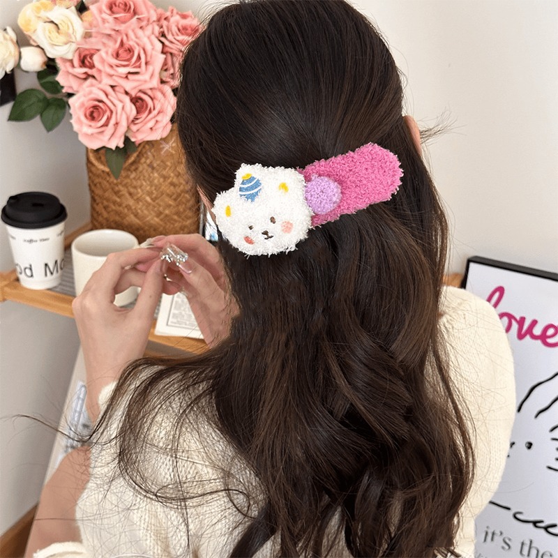 Spring and summer lamb fur cute bear hair clips, large female plush duckbill clips, face wash hair accessories, side bangs clips Specification drawing