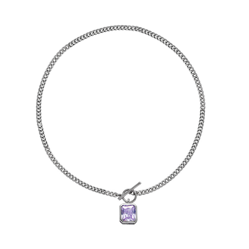 Autumn and winter purple diamond necklace, women's wholesale chain, fashionable and high-end, sweet girl sweater chain, ins gift, cross-border accessories Item Picture